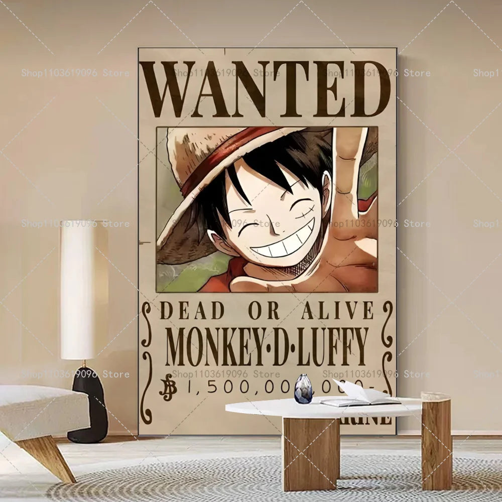 One Piece Retro Anime Art Luffy Zoro Chopper Poster Self-adhesive Art Waterproof Paper Sticker Coffee House Bar Room Wall Decor