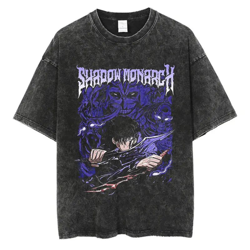 Anime Solo Leveling Retro Washed Hoodies Arise Print Vintage 100% Cotton Hooded Sweatshirts Oversize Hip Hop Male Pullover