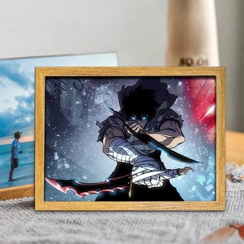 Solo Leveling LED Light Painting Anime Figure Cheng Xiaoyu Cha Hae In Portrait Drawing Lamp Room Decoration Poster Draw Light