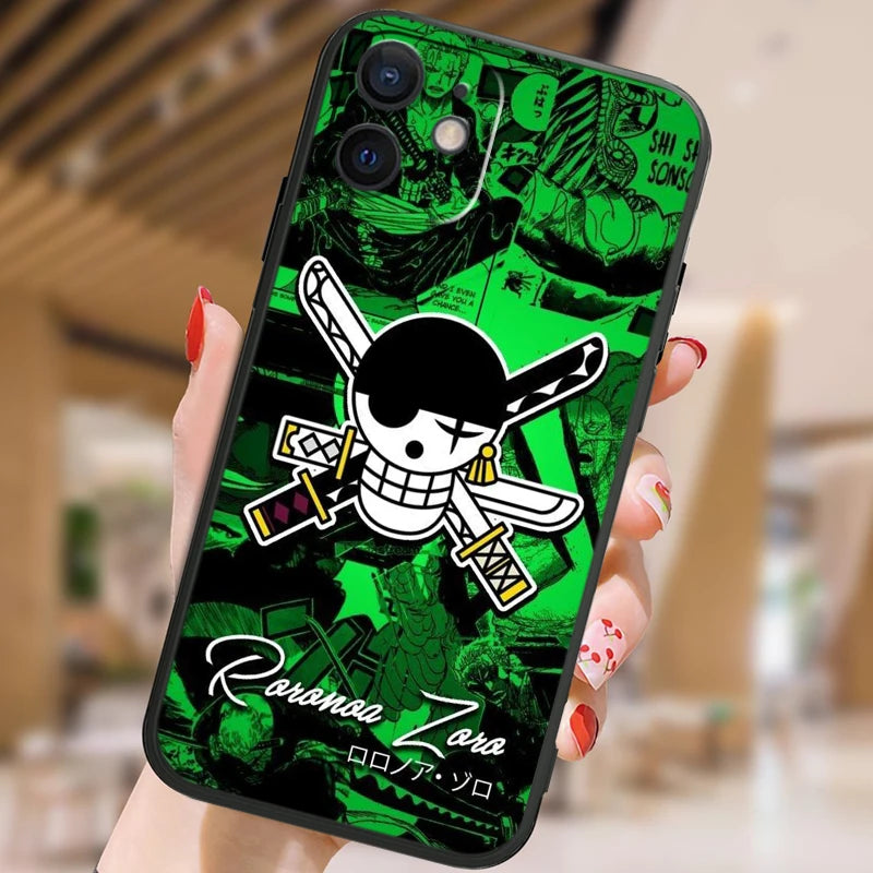 Anime Ones Pieces Roronoa-Zoro Phone Case For Apple iPhone 15 14 13 12 11 XS XR X 8 7 Pro Max Plus mini Silicone Black Cover