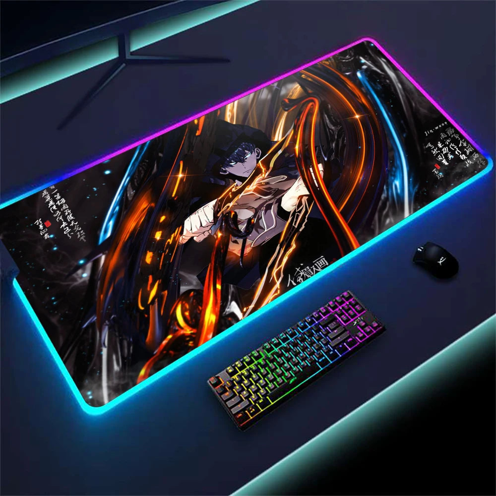 Solo Leveling Luminous Mousepad 1200x500 Table Pad Gamer Mouse Pad with Your Rgb Print Lights Anime Led Mat for Gaming Room