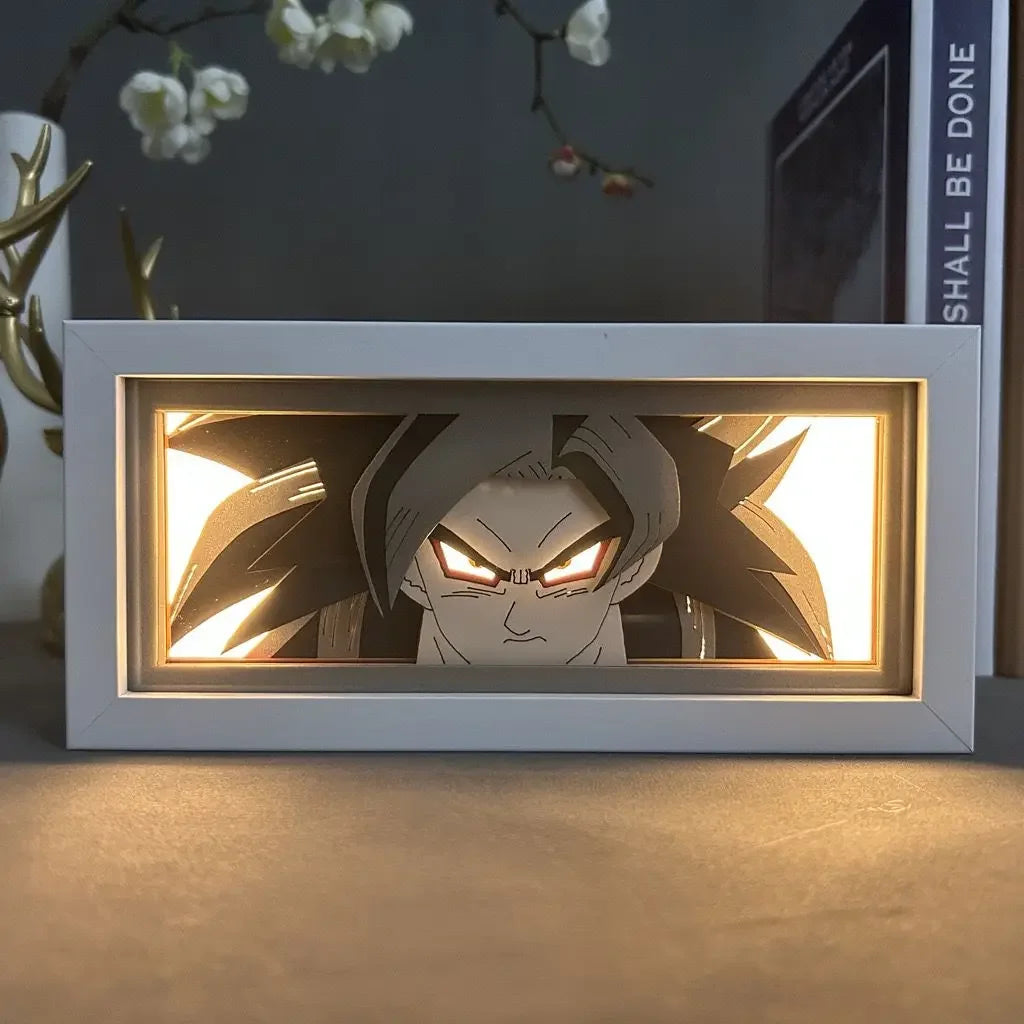 Anime DRAGON BALL Peripherals Son Goku Figure Led Light Paper Cut Shadow Box Figures Lightbox Desk Ornaments Toys Birthday Gift