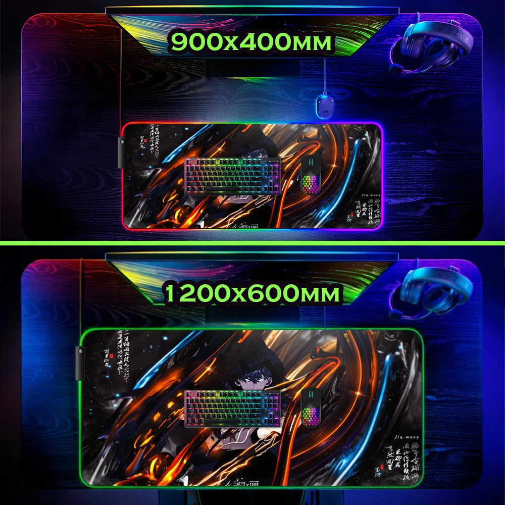 Solo Leveling Luminous Mousepad 1200x500 Table Pad Gamer Mouse Pad with Your Rgb Print Lights Anime Led Mat for Gaming Room