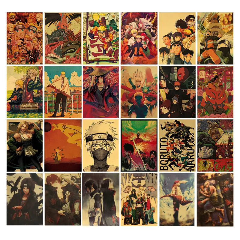 Naruto Anime Action Figures with Kakashi Sasuke Itachi Uchiha and Akatsuki Poster for Wall Decor and Gifts