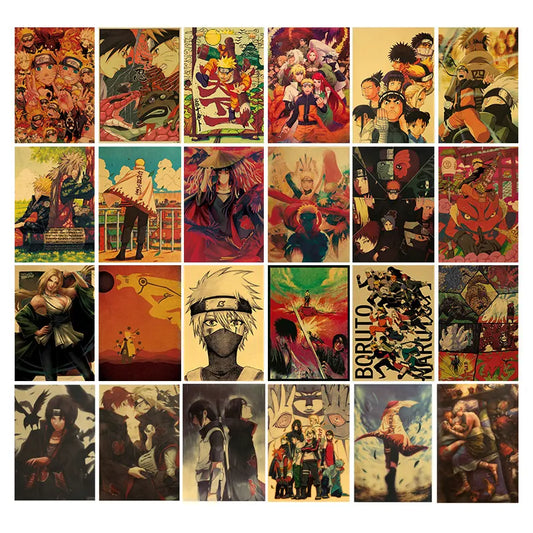 Naruto Anime Action Figures with Kakashi Sasuke Itachi Uchiha and Akatsuki Poster for Wall Decor and Gifts