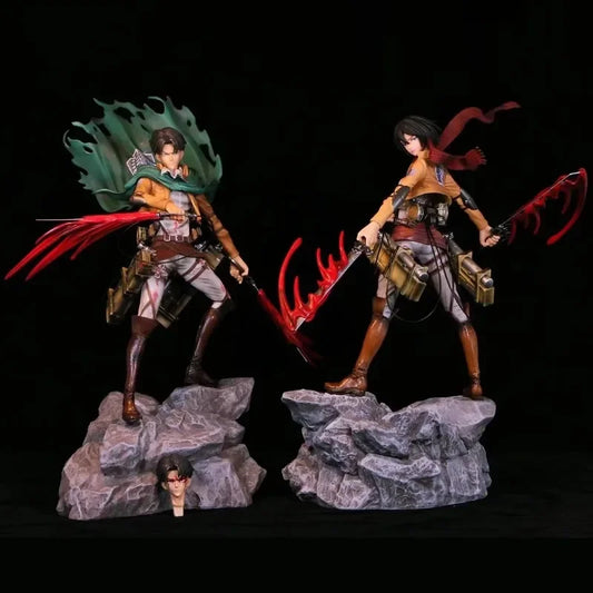 33-35cm Anime Attack on Titan Figure GK Levi Mikasa Ackerman Battle Damaged Edition PVC Action Figurine Statue Model Toys Doll