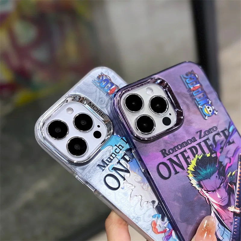 Cartoon Anime O-One Piece Electroplated Silver Phone Case For iPhone 15 14 12 13 11 Pro Max
