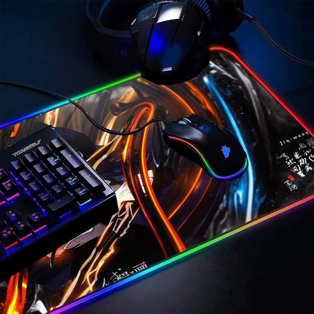 Solo Leveling Luminous Mousepad 1200x500 Table Pad Gamer Mouse Pad with Your Rgb Print Lights Anime Led Mat for Gaming Room