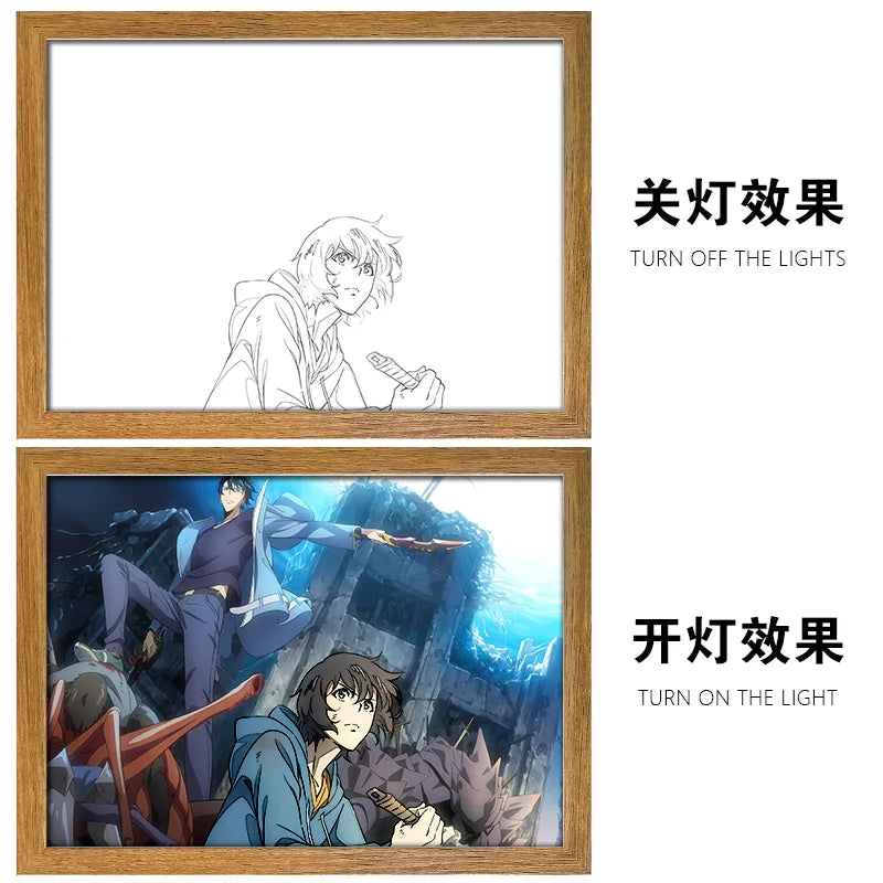 Solo Leveling LED Light Painting Anime Figure Cheng Xiaoyu Cha Hae In Portrait Drawing Lamp Room Decoration Poster Draw Light
