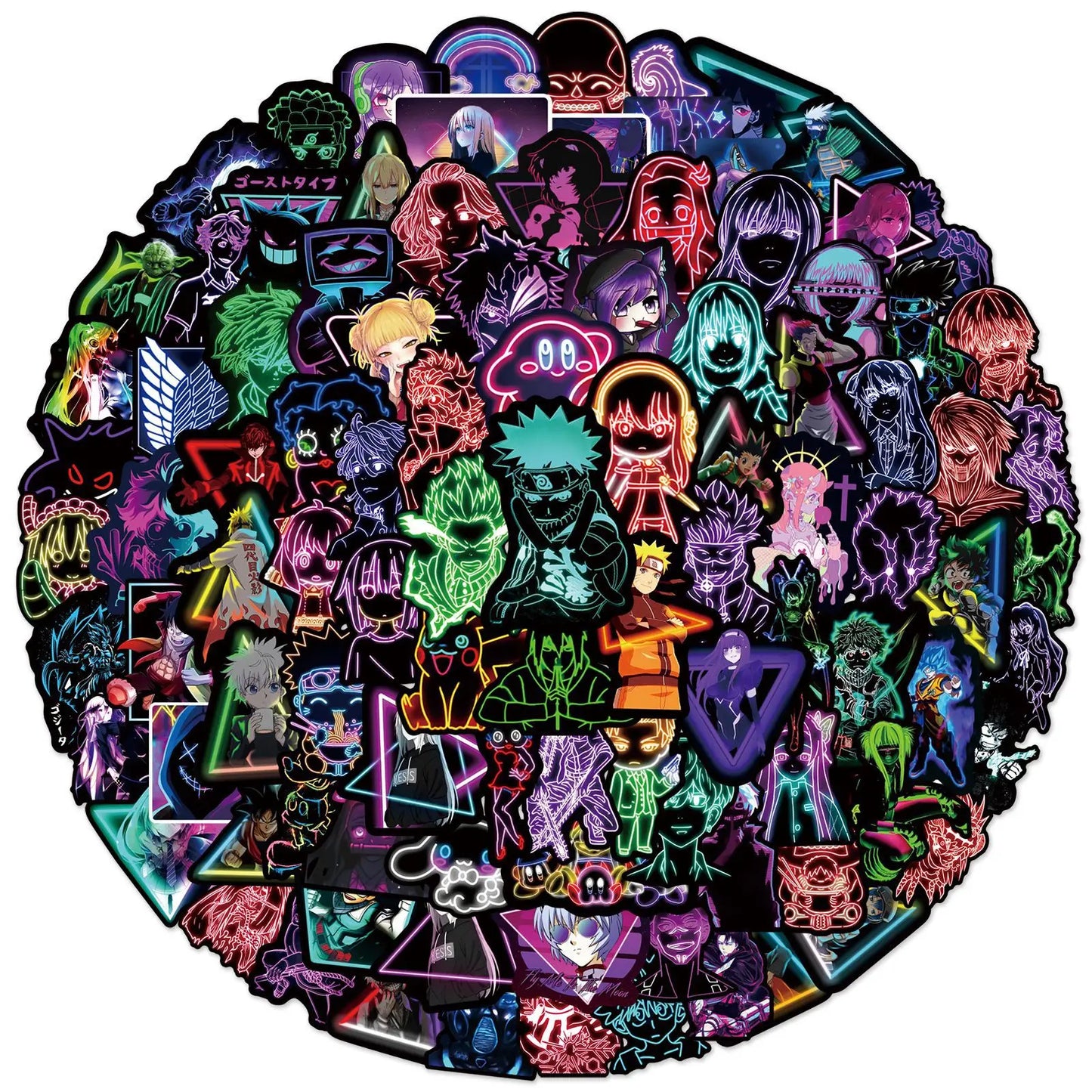 10/25/50/100PCS Cartoon Anime Naruto One Piece Neon Light Graffiti Stickers Car Guitar Motorcycle Luggage DIY Decal Sticker Kids