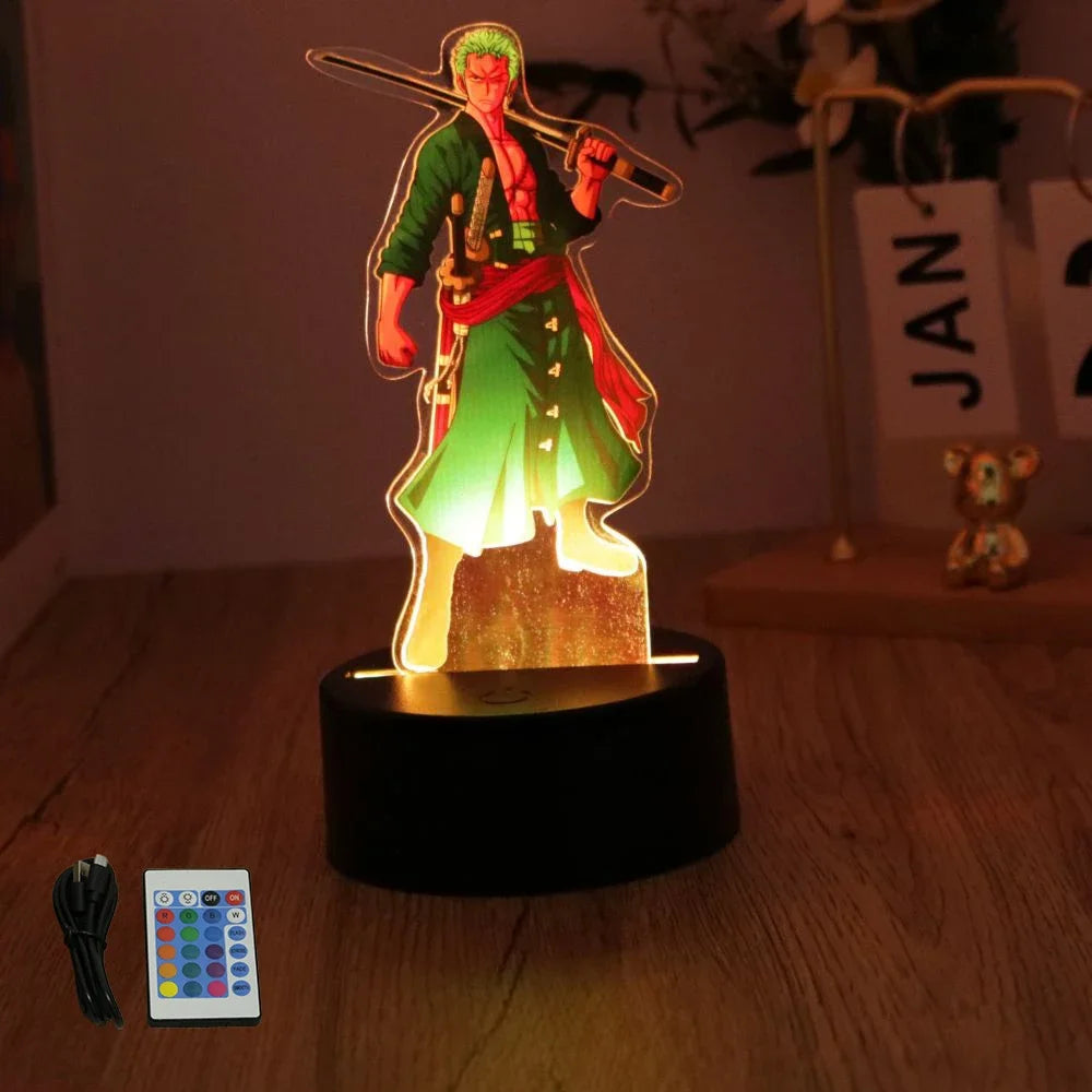 Actions Figure One Piece Luffy Zoro Anime Figures 3D Lamp PVC Action Collection Model Toys LED Night Light Kid Christmas Gift