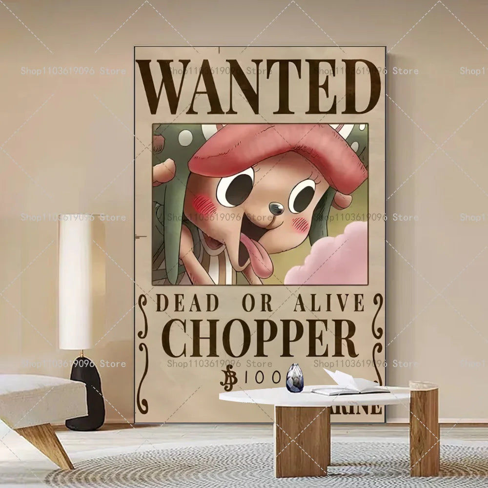 One Piece Retro Anime Art Luffy Zoro Chopper Poster Self-adhesive Art Waterproof Paper Sticker Coffee House Bar Room Wall Decor