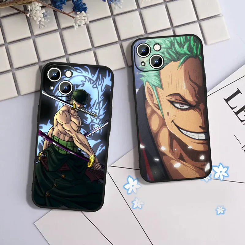 Anime Ones Pieces Roronoa-Zoro Phone Case For Apple iPhone 15 14 13 12 11 XS XR X 8 7 Pro Max Plus mini Silicone Black Cover