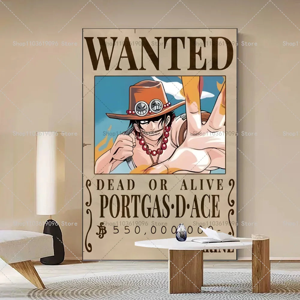 One Piece Retro Anime Art Luffy Zoro Chopper Poster Self-adhesive Art Waterproof Paper Sticker Coffee House Bar Room Wall Decor