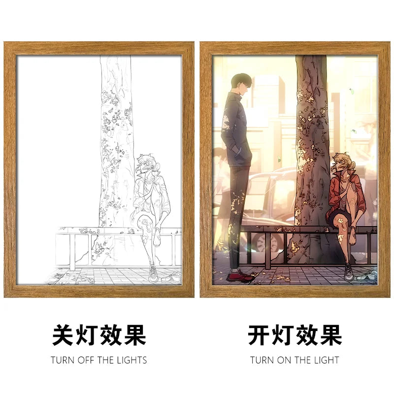 Solo Leveling LED Light Painting Anime Figure Cheng Xiaoyu Cha Hae In Portrait Drawing Lamp Room Decoration Poster Draw Light