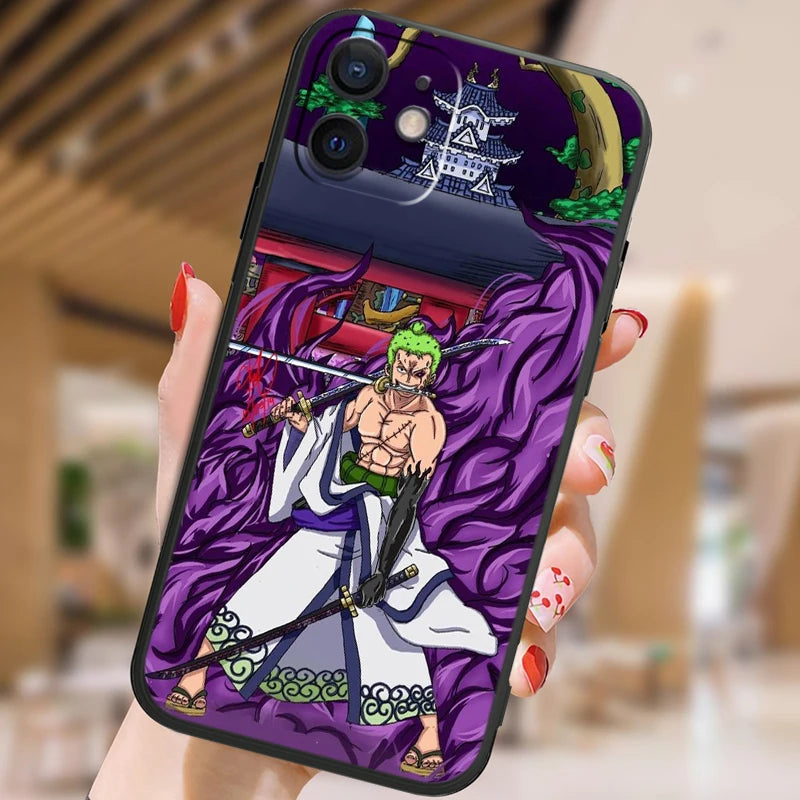 Anime Ones Pieces Roronoa-Zoro Phone Case For Apple iPhone 15 14 13 12 11 XS XR X 8 7 Pro Max Plus mini Silicone Black Cover