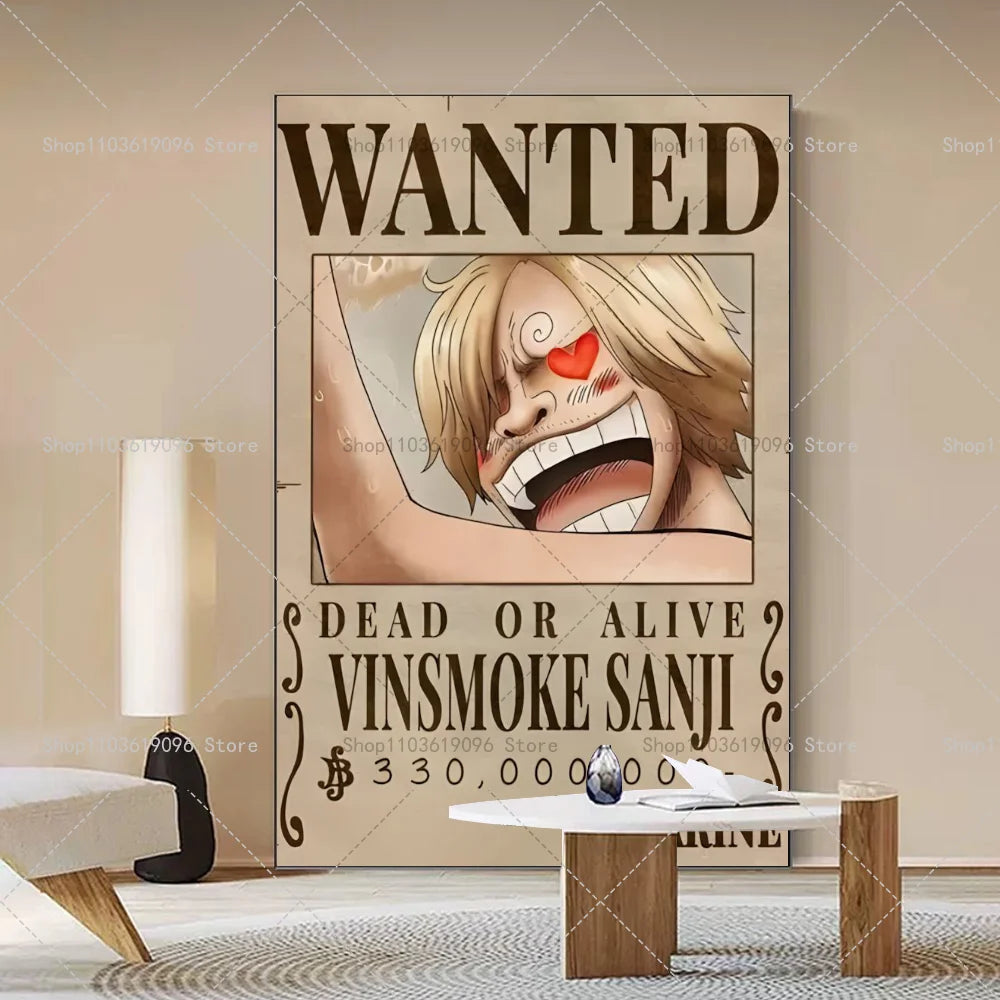 One Piece Retro Anime Art Luffy Zoro Chopper Poster Self-adhesive Art Waterproof Paper Sticker Coffee House Bar Room Wall Decor