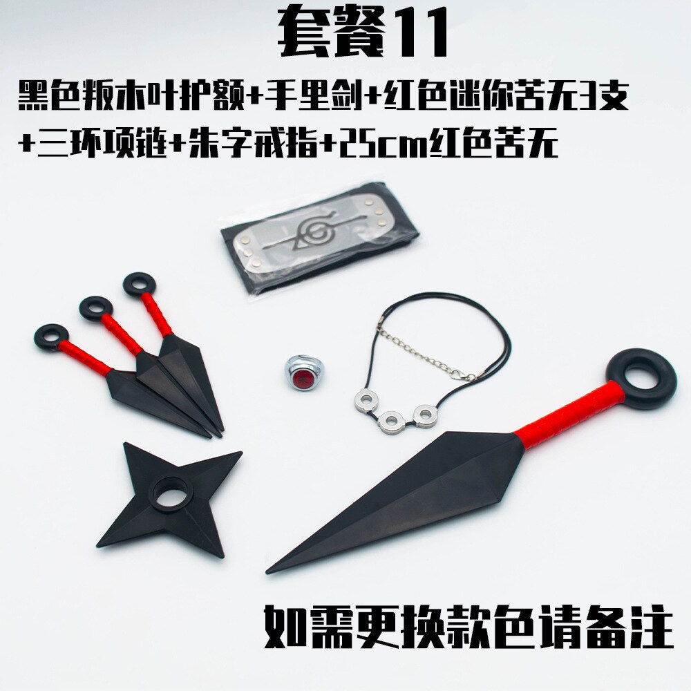 Naruto Kunai and Shuriken Set Weapon Pack Gloves Shoes Headbands Necklace ABS Cosplay Toy Figures Anime Ring Toys Kids Gift