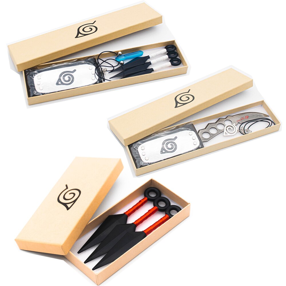 Naruto Kunai and Shuriken Set Weapon Pack Gloves Shoes Headbands Necklace ABS Cosplay Toy Figures Anime Ring Toys Kids Gift