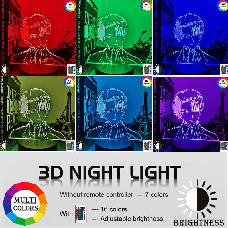 Anime 3d Lamp Levi Ackerman Attack on Titan Creative Colorful Phantom Bedside Sleeping Lamp Holiday Gift