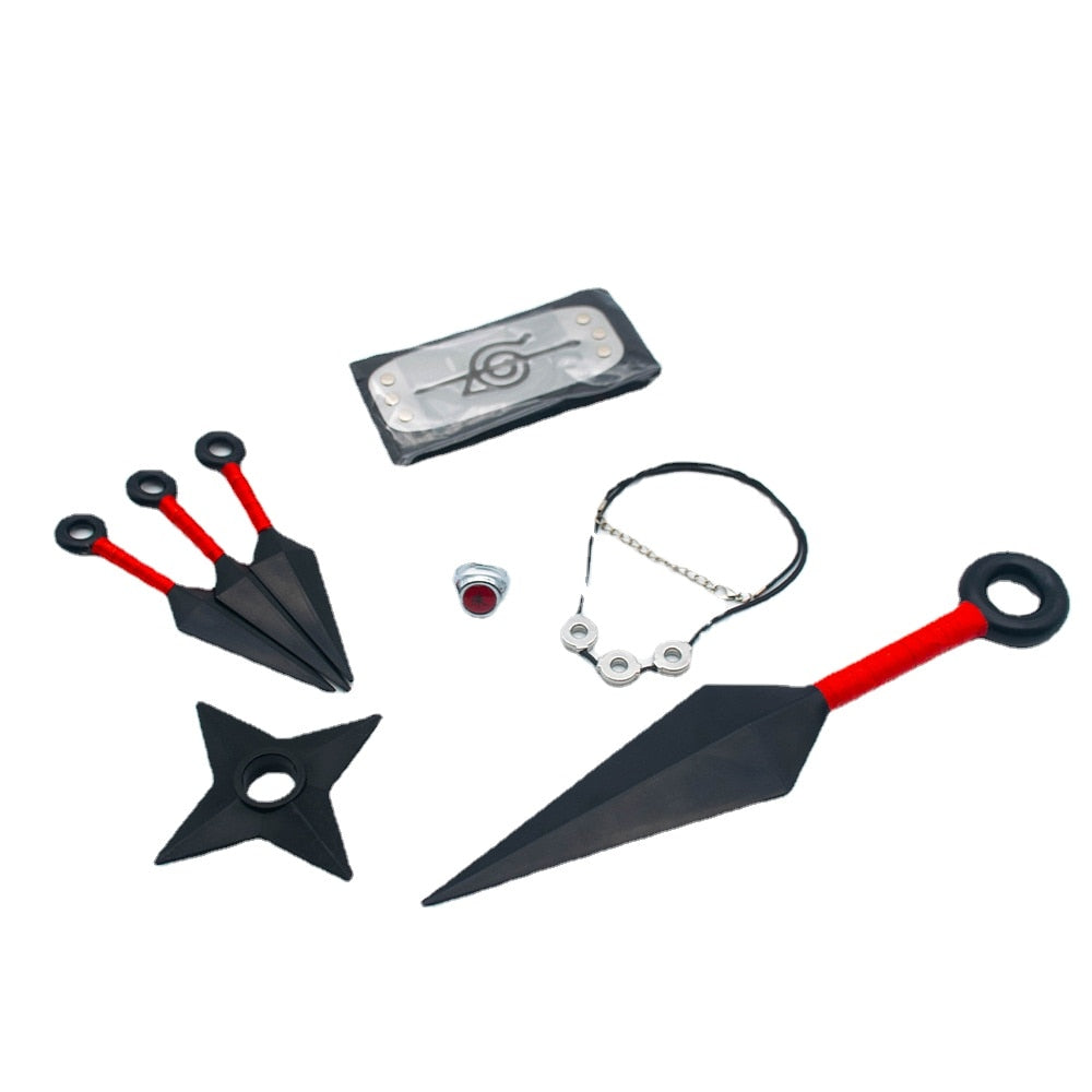 Naruto Kunai and Shuriken Set Weapon Pack Gloves Shoes Headbands Necklace ABS Cosplay Toy Figures Anime Ring Toys Kids Gift