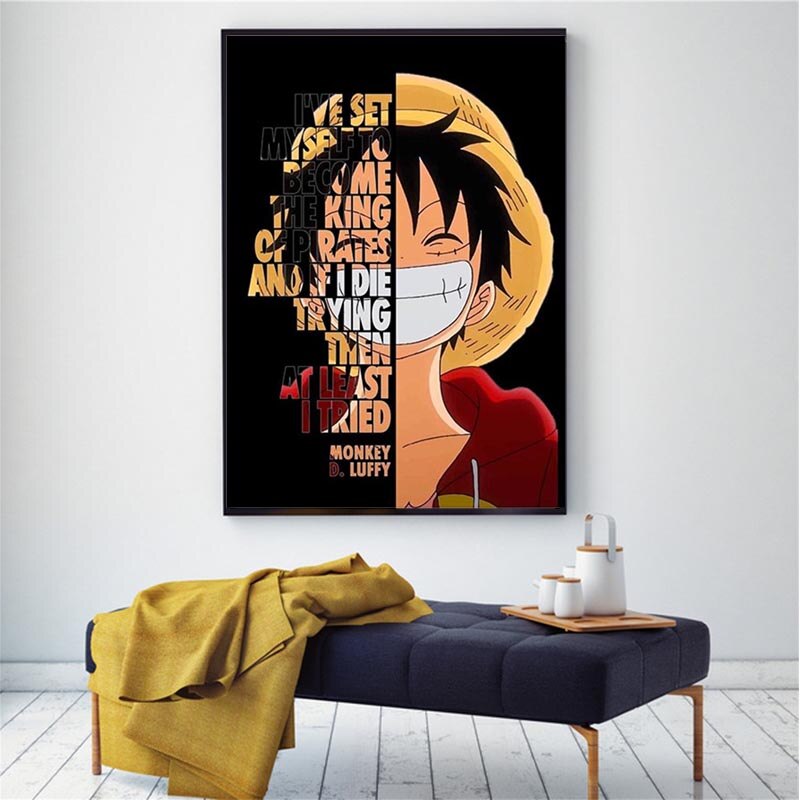 Naruto One Piece Dragon Ball Anime Canvas Painting Motivational Quote Letter Poster Luffy Goku Manga Wall Art Home Decor Cuadros