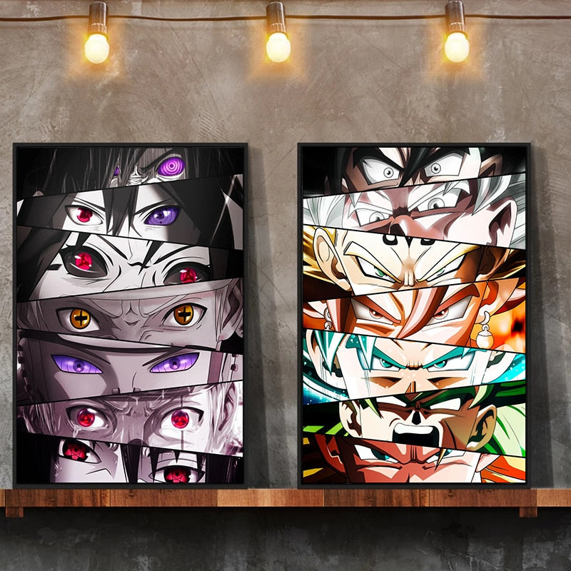 Japanese Anime  Naruto Dragon Ball One Piece Characters Eyes Poster Canvas Painting Wall Prints for Children Room Decor