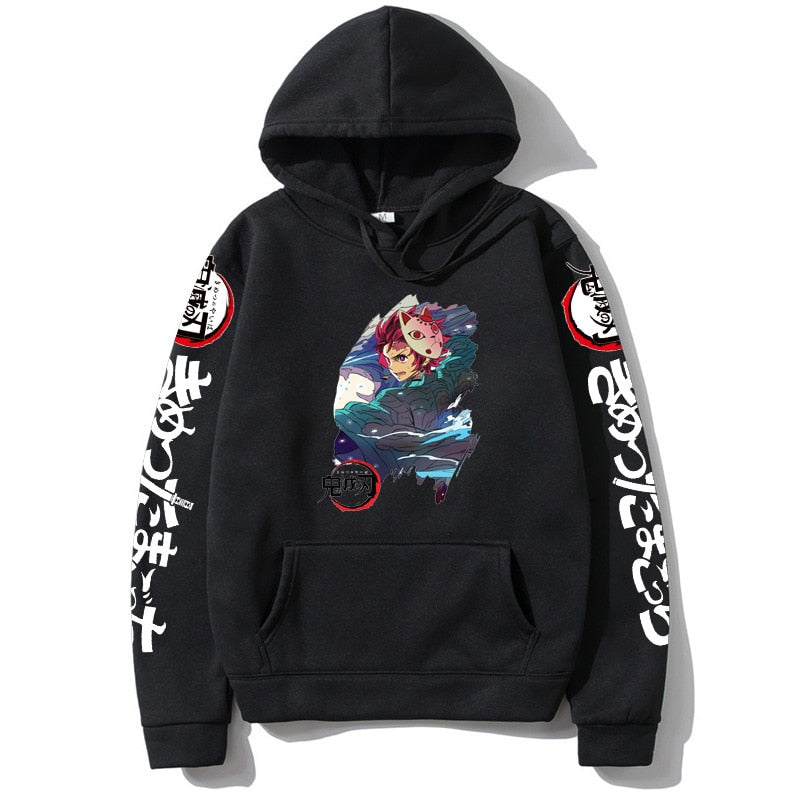 Demon Slayer Kamado Nezuko Japan Anime Tanjirou Print Pullovers Hoodie Loose Streetwear Sweatshirt Women/Man Black Series Hoodie