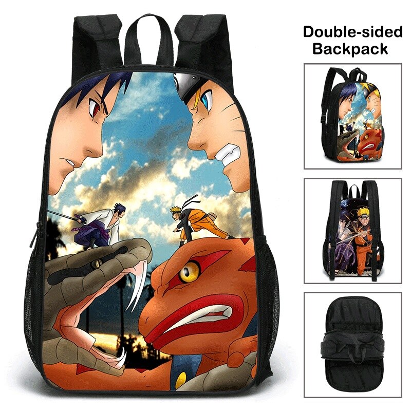 New School Bag Naruto Backpack Double-sided Canvas men Backpack 17 Inch Shoulder Bag For Teenager boys Anime Print Travel gifts
