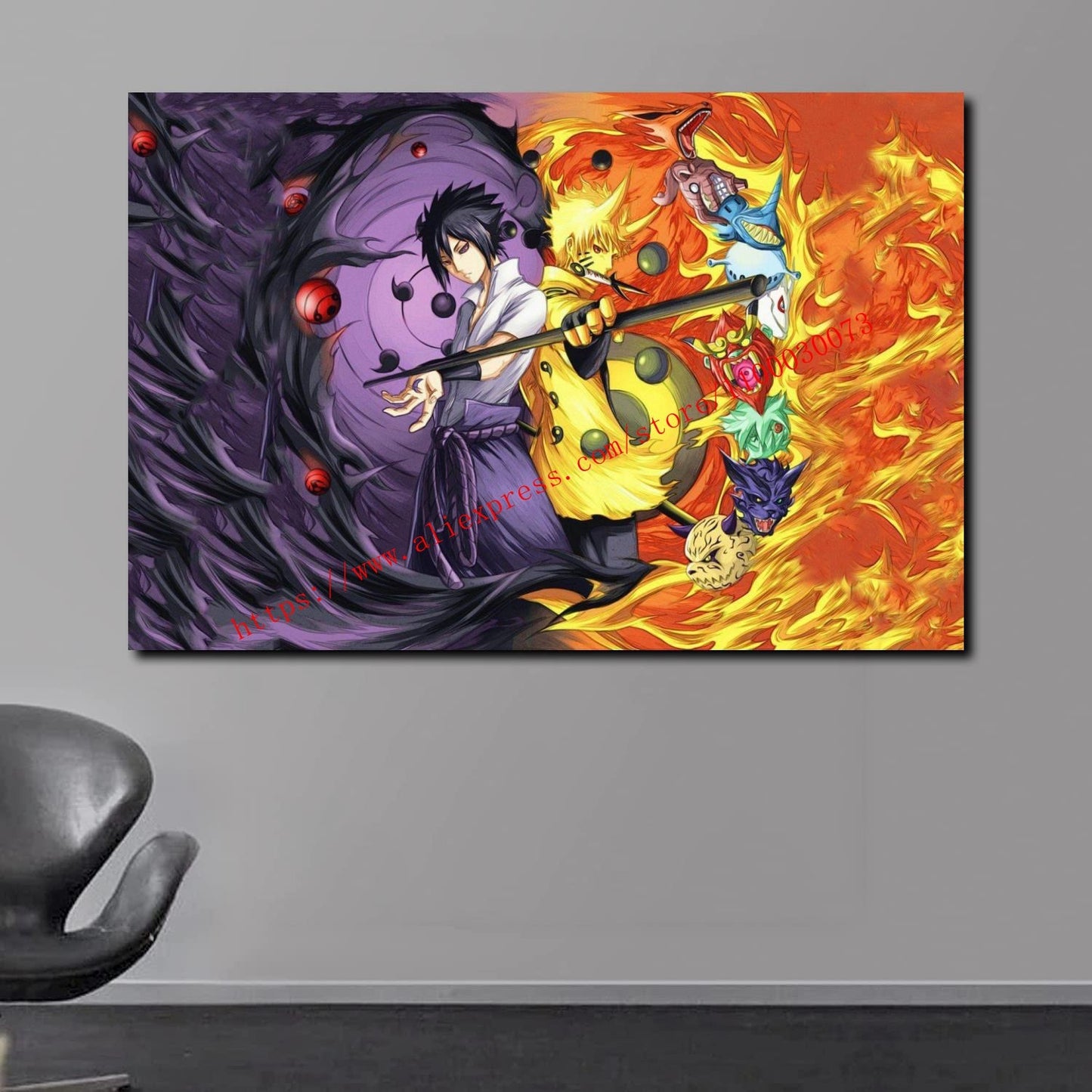 Boruto Uzumaki and Sasuke Anime Poster and Print Canvas Painting Set for Living Room Kids Room Decor Wall Mural