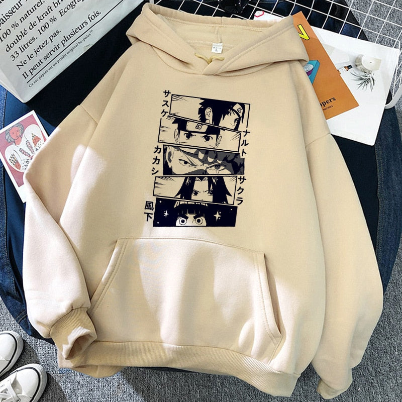 Anime Cream Hoodie with faces