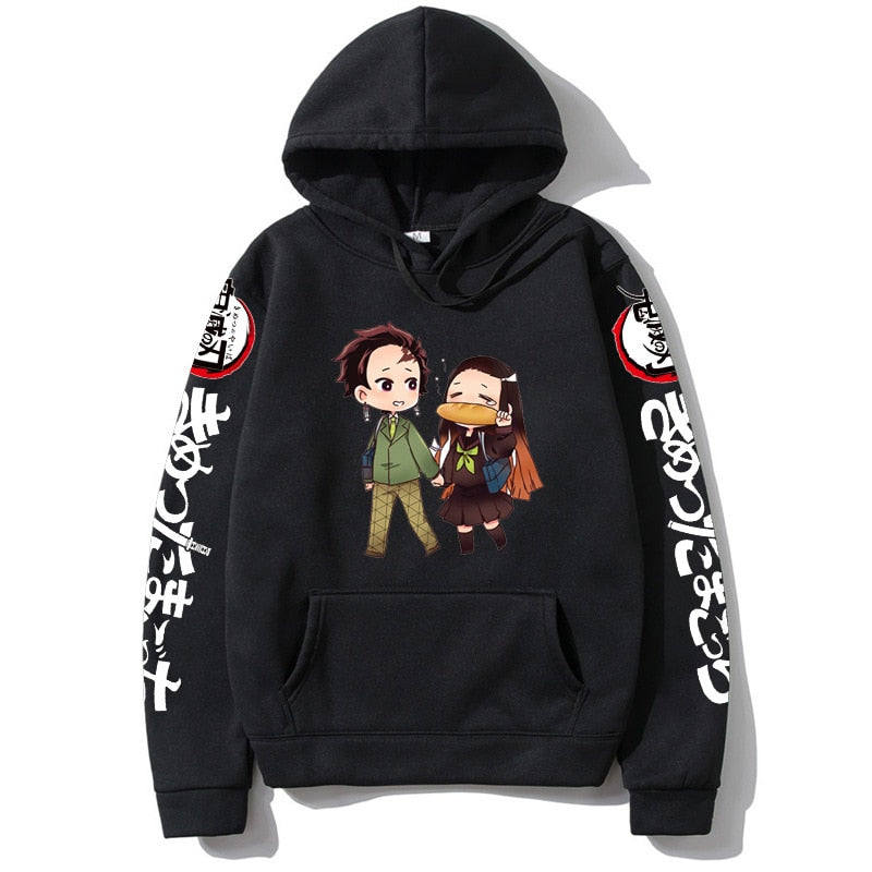 Demon Slayer Kamado Nezuko Japan Anime Tanjirou Print Pullovers Hoodie Loose Streetwear Sweatshirt Women/Man Black Series Hoodie