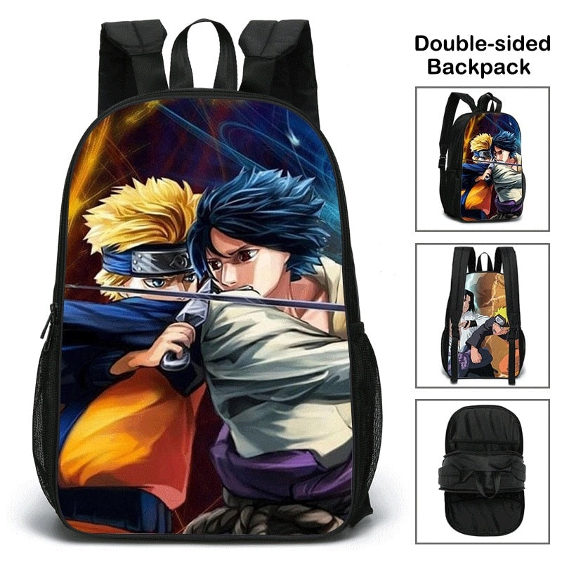 New School Bag Naruto Backpack Double-sided Canvas men Backpack 17 Inch Shoulder Bag For Teenager boys Anime Print Travel gifts