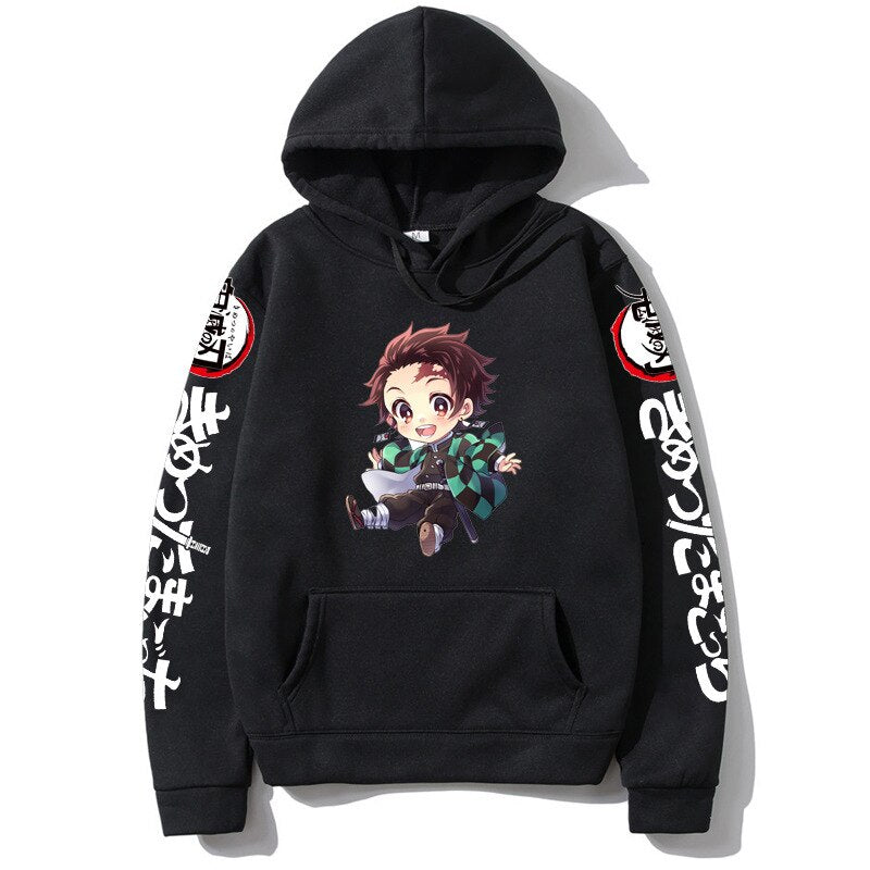 Demon Slayer Kamado Nezuko Japan Anime Tanjirou Print Pullovers Hoodie Loose Streetwear Sweatshirt Women/Man Black Series Hoodie