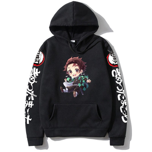 Demon Slayer Kamado Nezuko Japan Anime Tanjirou Print Pullovers Hoodie Loose Streetwear Sweatshirt Women/Man Black Series Hoodie