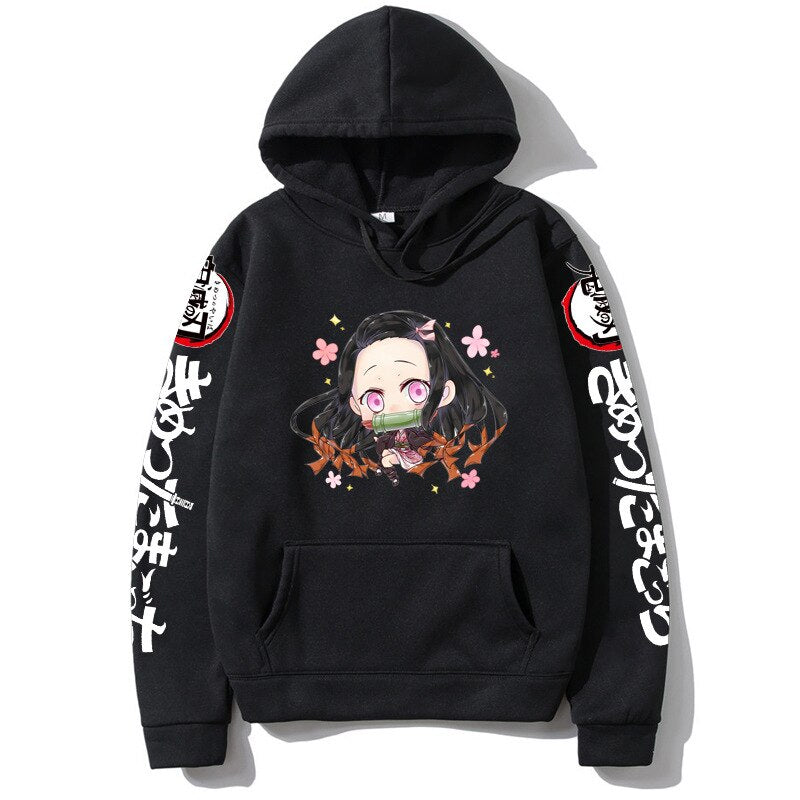 Demon Slayer Kamado Nezuko Japan Anime Tanjirou Print Pullovers Hoodie Loose Streetwear Sweatshirt Women/Man Black Series Hoodie