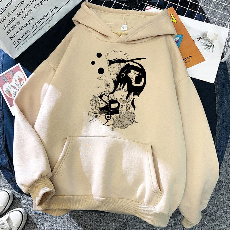 Anime Cream Hoodie with faces