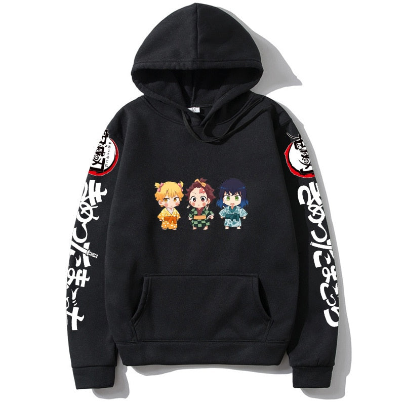 Demon Slayer Kamado Nezuko Japan Anime Tanjirou Print Pullovers Hoodie Loose Streetwear Sweatshirt Women/Man Black Series Hoodie