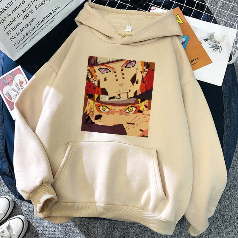 Anime Cream Hoodie with faces