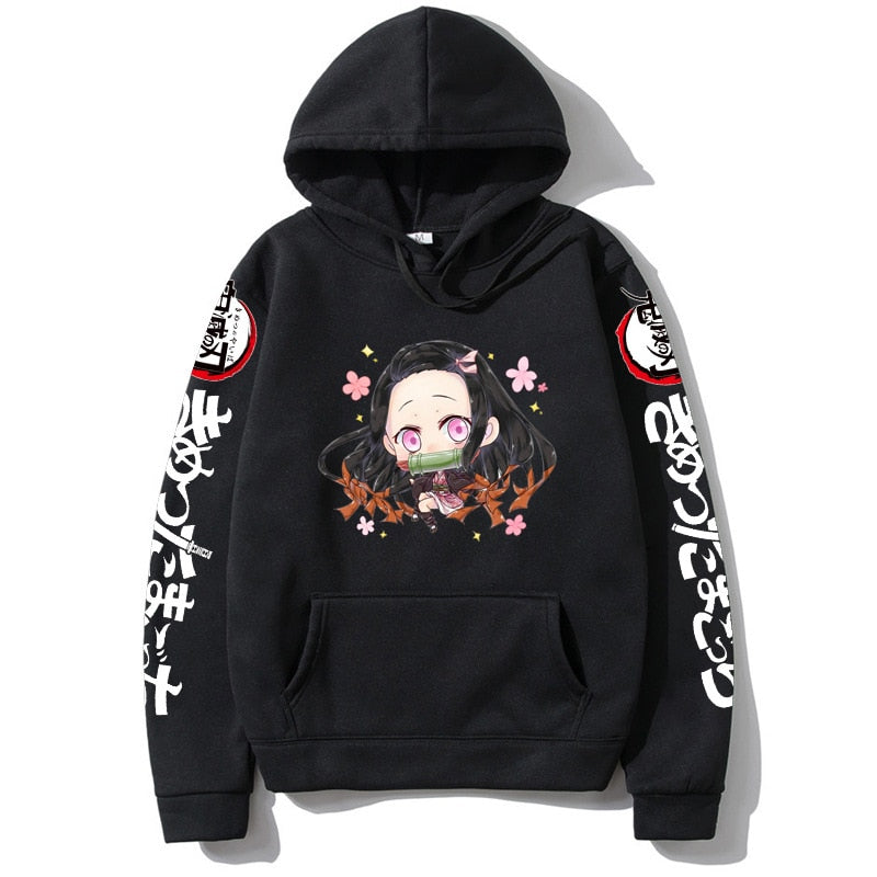 Demon Slayer Kamado Nezuko Japan Anime Tanjirou Print Pullovers Hoodie Loose Streetwear Sweatshirt Women/Man Black Series Hoodie
