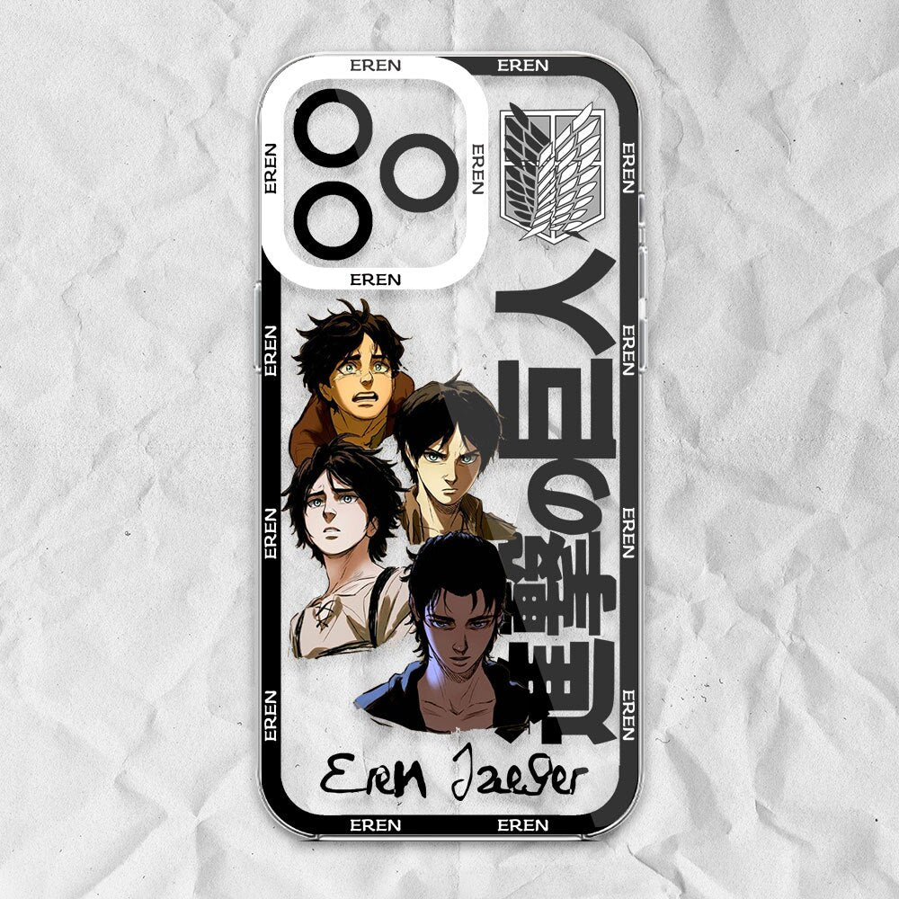 Eren Yeager Phone Case for iPhone 7 8 Plus X XR XSMAX 11 12 13 14 Mini Pro Max Attack On Titan Soft Silicone Transparent shell