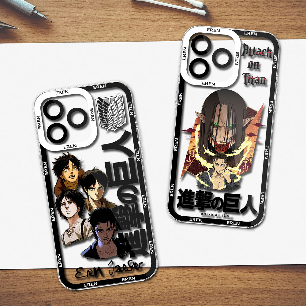 Eren Yeager Phone Case for iPhone 7 8 Plus X XR XSMAX 11 12 13 14 Mini Pro Max Attack On Titan Soft Silicone Transparent shell