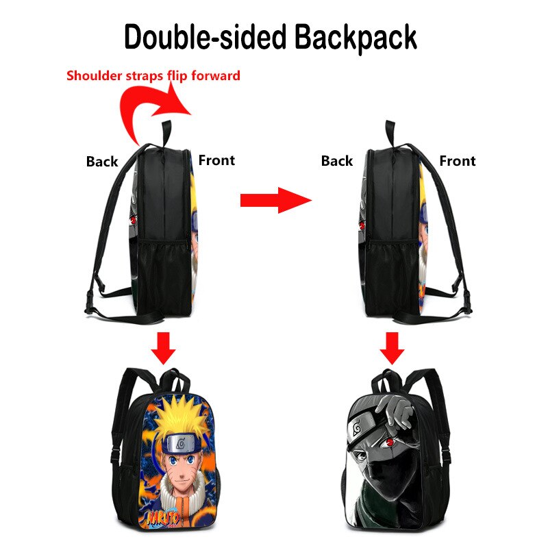 New School Bag Naruto Backpack Double-sided Canvas men Backpack 17 Inch Shoulder Bag For Teenager boys Anime Print Travel gifts