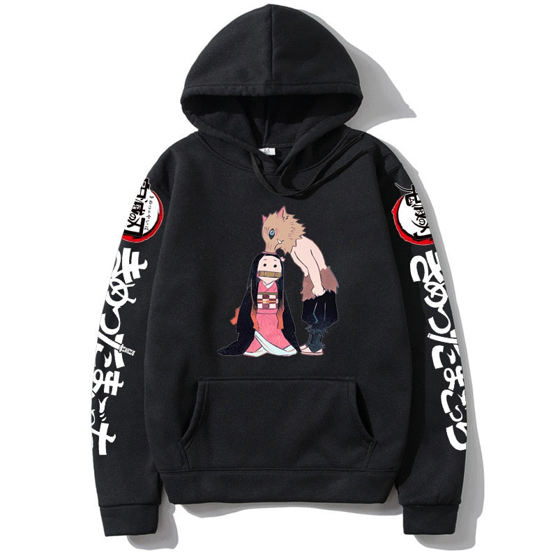 Demon Slayer Kamado Nezuko Japan Anime Tanjirou Print Pullovers Hoodie Loose Streetwear Sweatshirt Women/Man Black Series Hoodie