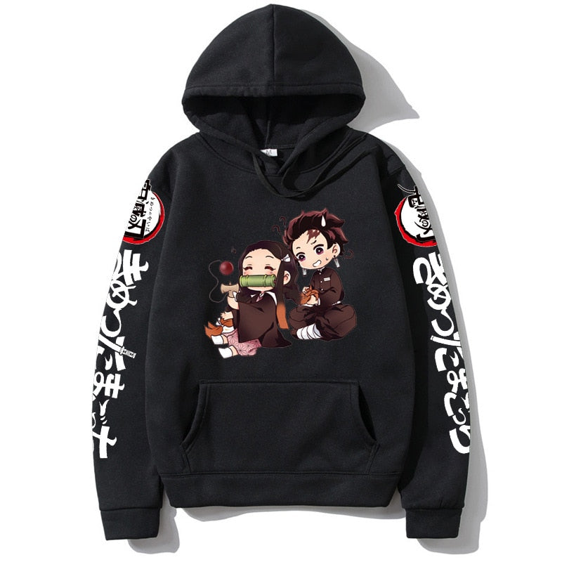 Demon Slayer Kamado Nezuko Japan Anime Tanjirou Print Pullovers Hoodie Loose Streetwear Sweatshirt Women/Man Black Series Hoodie