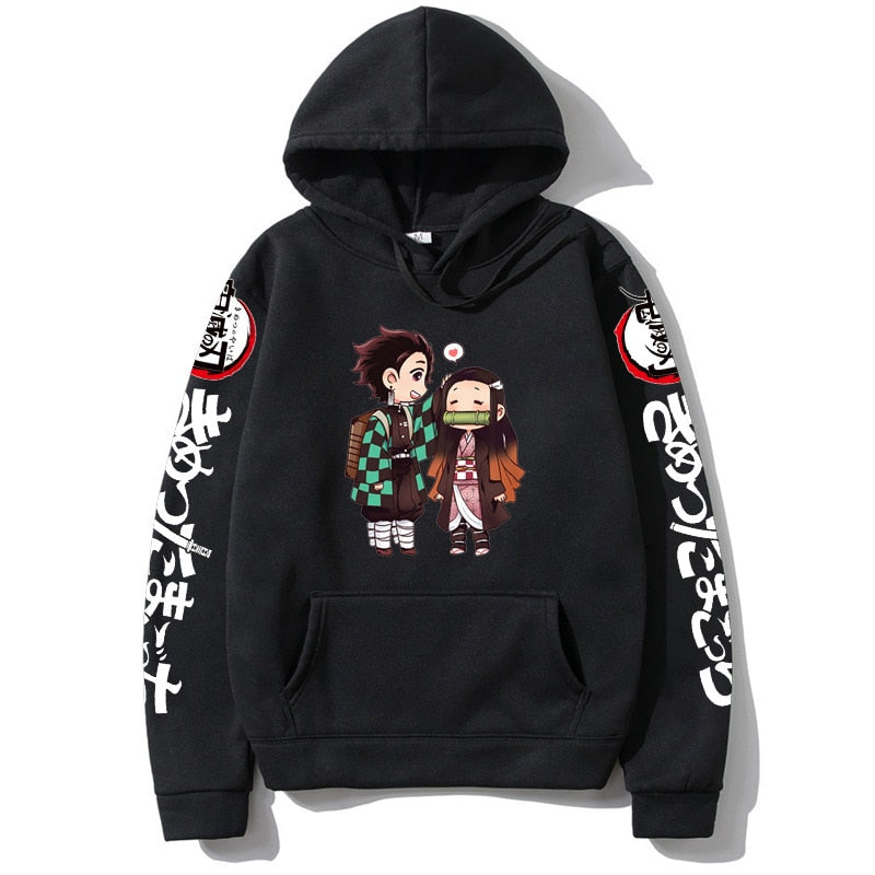 Demon Slayer Kamado Nezuko Japan Anime Tanjirou Print Pullovers Hoodie Loose Streetwear Sweatshirt Women/Man Black Series Hoodie