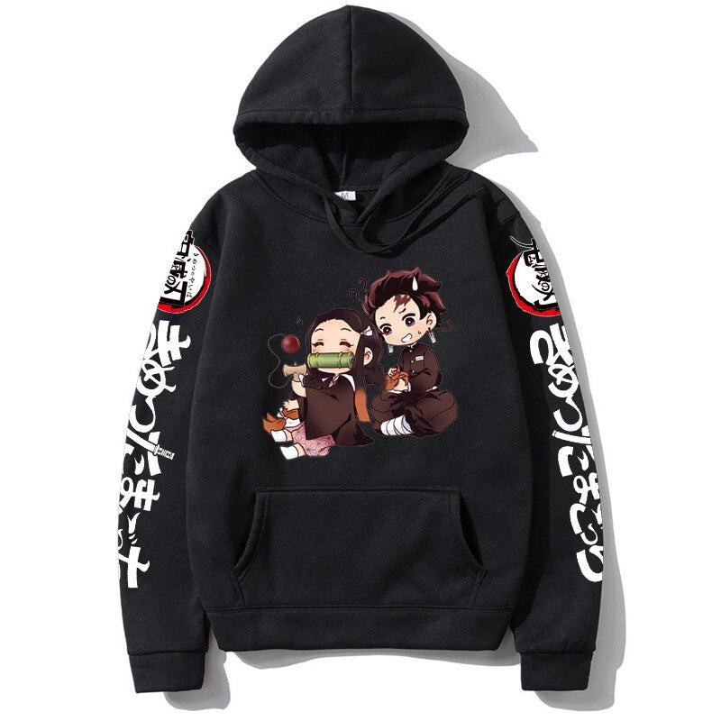 Demon Slayer Kamado Nezuko Japan Anime Tanjirou Print Pullovers Hoodie Loose Streetwear Sweatshirt Women/Man Black Series Hoodie