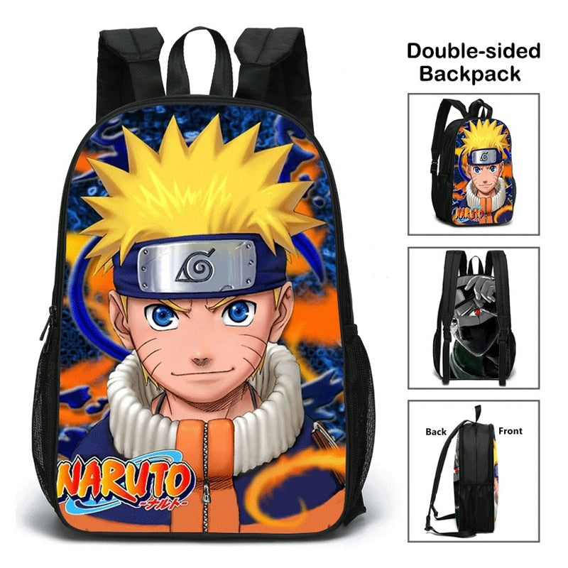 New School Bag Naruto Backpack Double-sided Canvas men Backpack 17 Inch Shoulder Bag For Teenager boys Anime Print Travel gifts