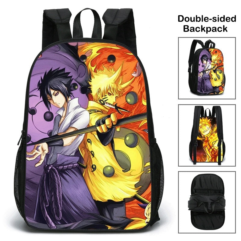 New School Bag Naruto Backpack Double-sided Canvas men Backpack 17 Inch Shoulder Bag For Teenager boys Anime Print Travel gifts