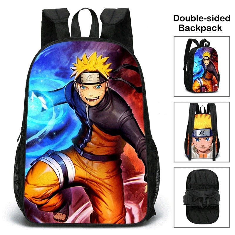 New School Bag Naruto Backpack Double-sided Canvas men Backpack 17 Inch Shoulder Bag For Teenager boys Anime Print Travel gifts